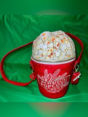 Red Popcorn-Themed Crossbody Bucket Bag